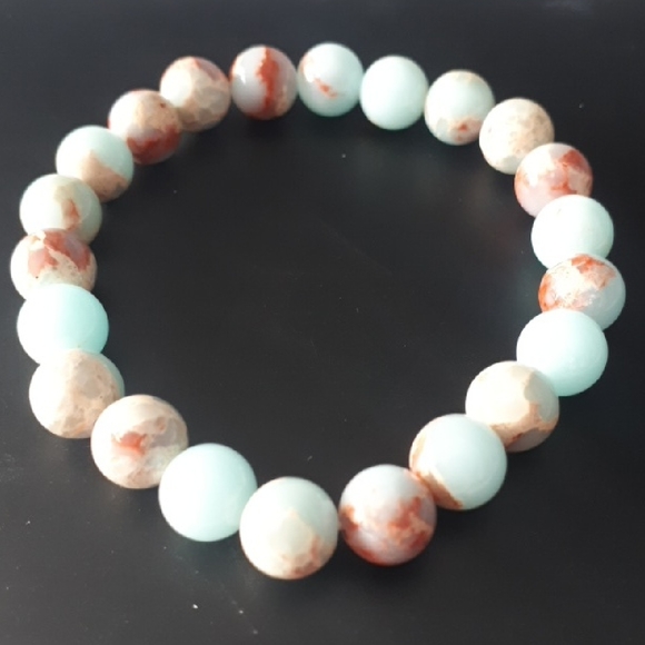 Pastel Aqua and Pink Beaded Elastic Bracelet - Picture 1 of 3